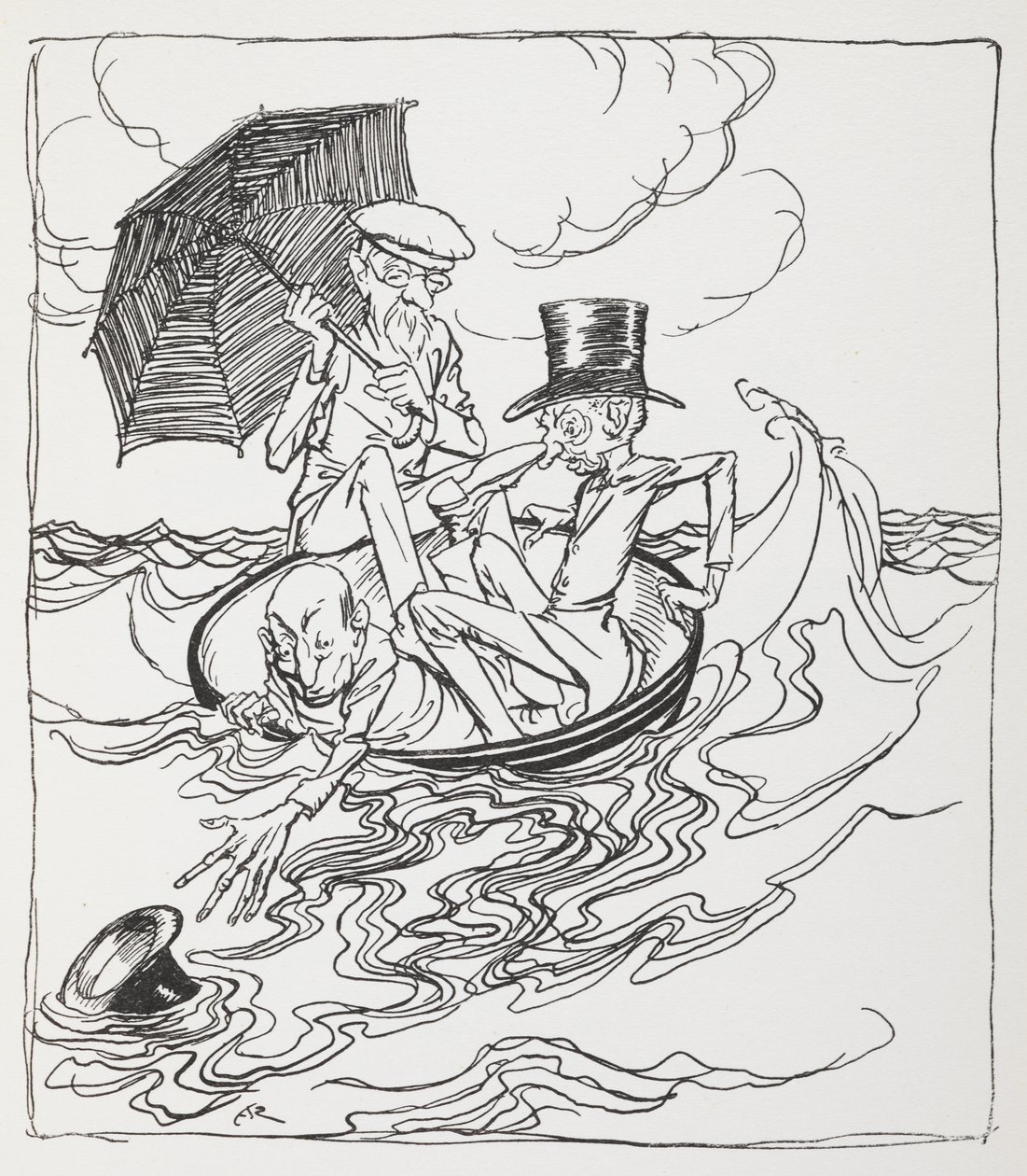 Denizde bir kasede üç adam. by Arthur Rackham