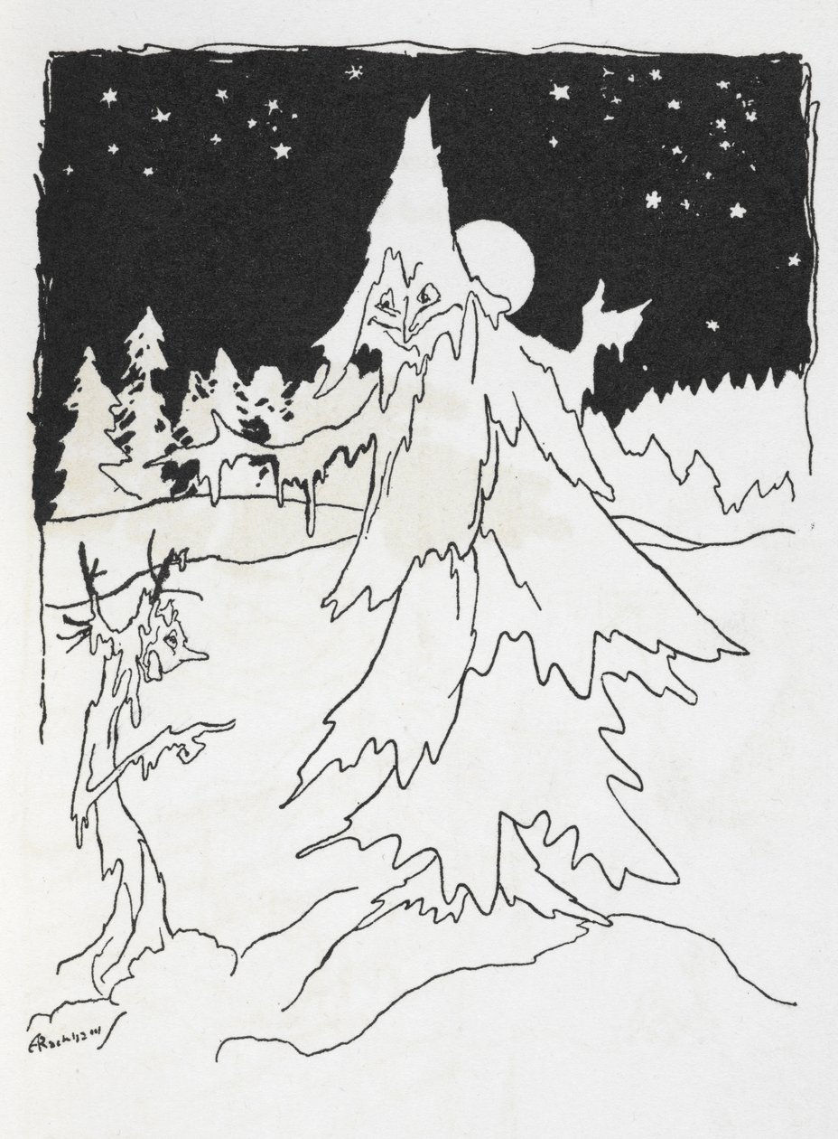 Karlı bir ormanda iki ağaç adam by Arthur Rackham