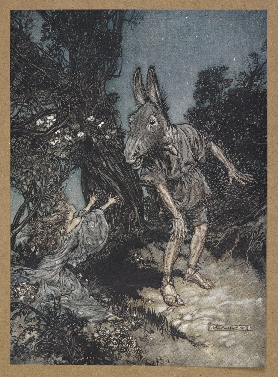 "Çiçekli yatağımdan beni hangi melek uyandırır?" Titania ve Alt. Bir Yaz Gecesi Rüyası'ndan bir sahne. by Arthur Rackham