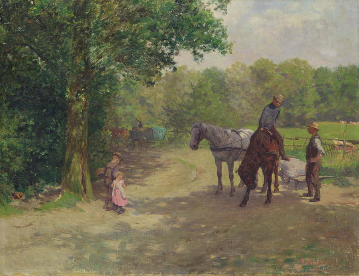 Atlı Arabalı Manzara (tuval üzerine yağlı boya) by Arthur Siebelist
