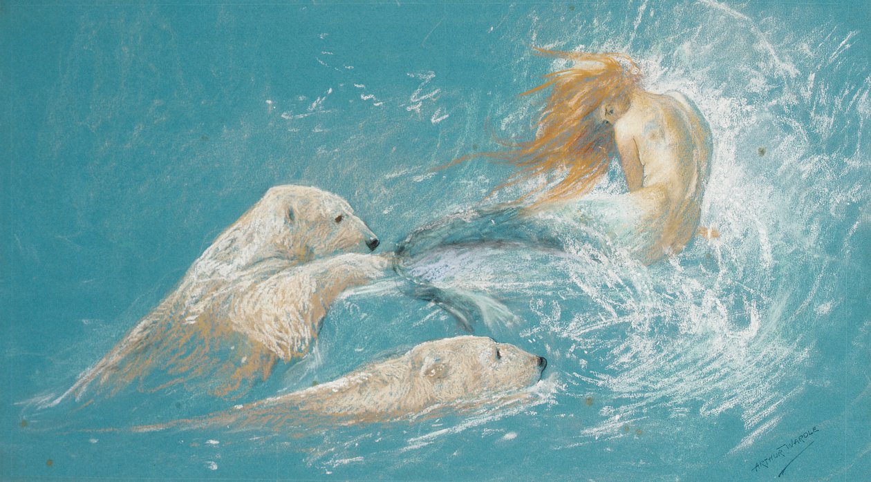 Bir Deniz Kızı ve Kutup Ayıları (kağıt üzerinde kalem ve tebeşir) by Arthur Wardle