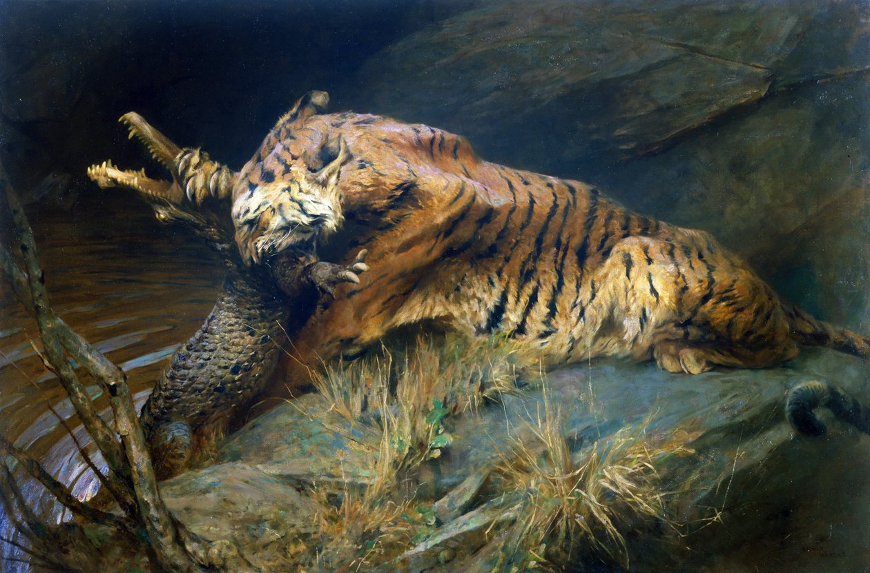 Kaplan ve Timsah (tuval üzerine yağlı boya) by Arthur Wardle