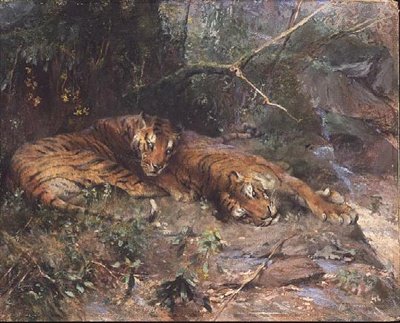 Bir dere kenarında dinlenen kaplanlar by Arthur Wardle