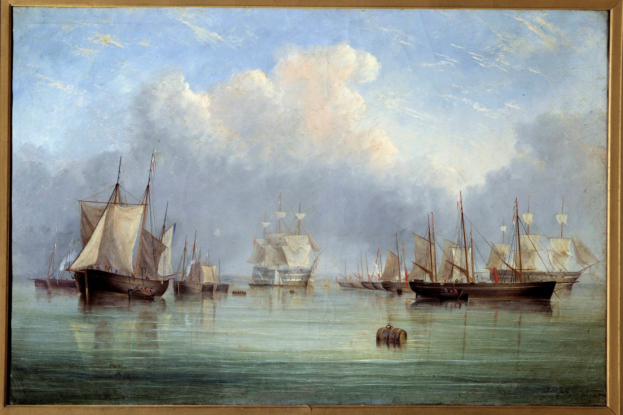 Deniz Gemileri ve yelkenli tekneler demirledi. Arthur Wellington Fowles (1815-1883) tarafından yapılan resim 19. yüzyıl Orleans Güzel Sanatlar Müzesi by Arthur Wellington Fowles