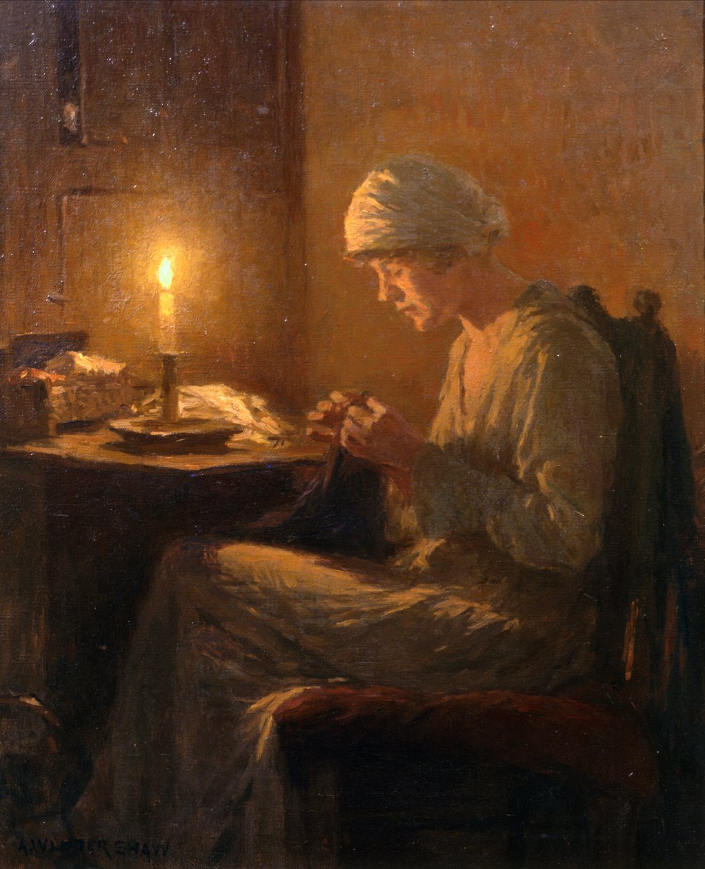 Mum Işığında Oya (tuval üzerine yağlı boya) by Arthur Winter Shaw