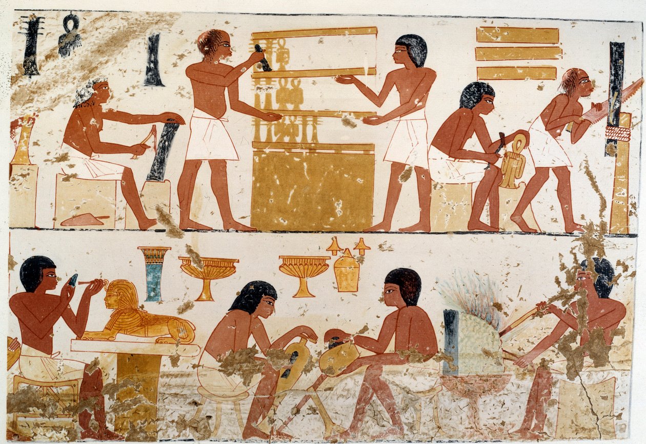Zanaatkârlar iş başında. Amenofis III (18. hanedan) dönemine ait Teb