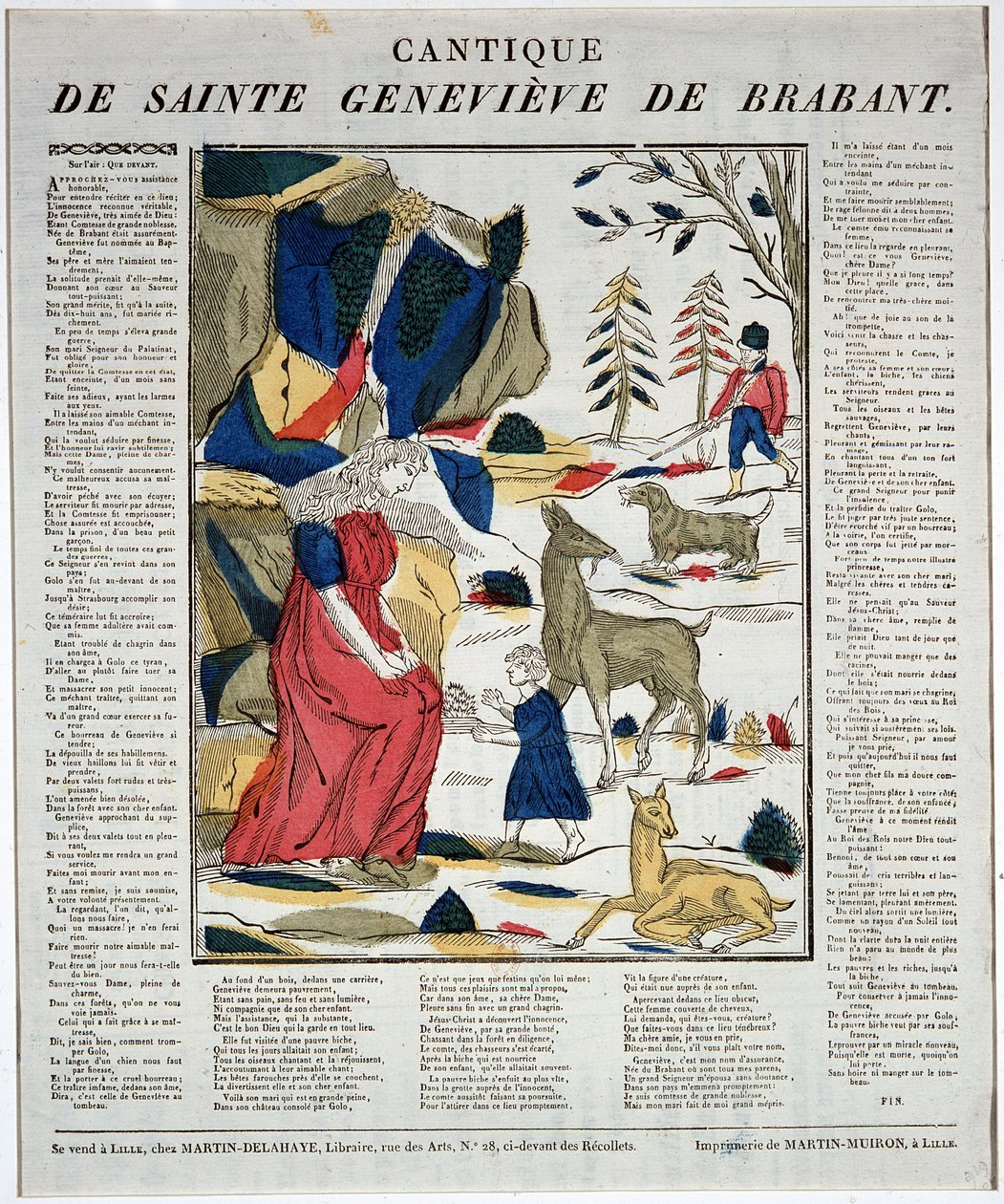 Cantique de saint Geneviève de Brabant - ahşap gravür. by Artist Unknown