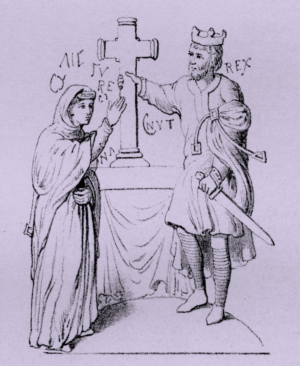 Büyük Canute ve Kraliçesi Normandiyalı Emma (gravür) by Artist Unknown