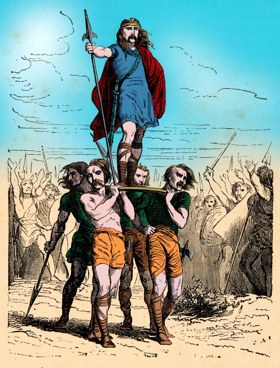 Gravür - Gaulois Şefi kalkanında zafer taşıyor (gravür) by Artist Unknown