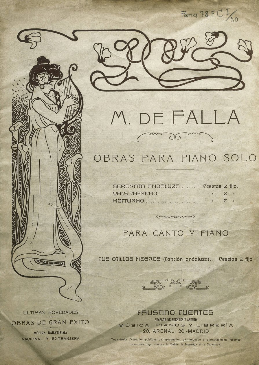 FALLA, Manuel de (1876-1946). İspanyol besteci ve piyanist. Solo piyano ve piyano ve ses için eserler. Madrid
