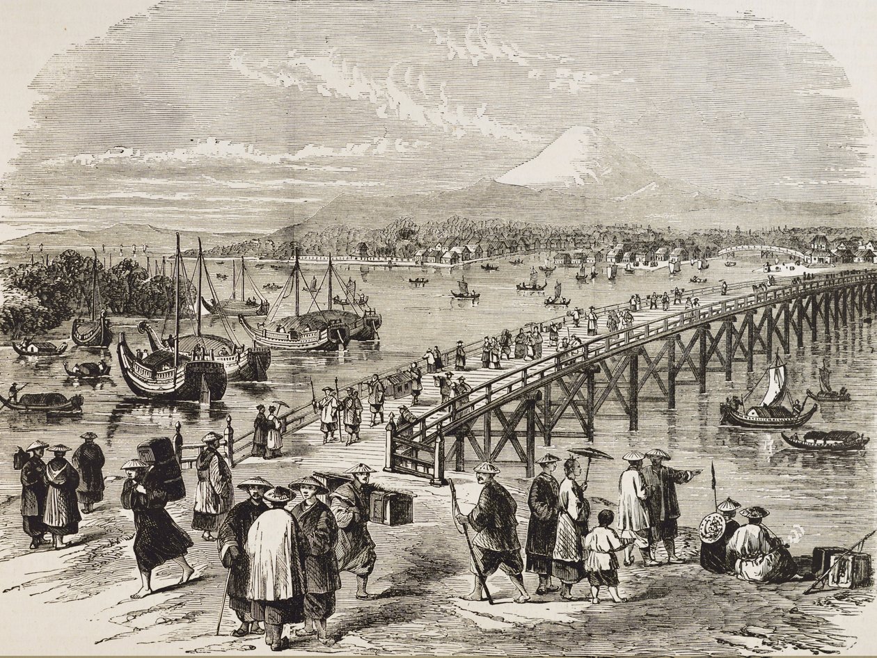 JAPONYA (C19th).Toniak nehri tarafından geçilen Edo şehri. Gravür. Özel Koleksiyon by Artist Unknown