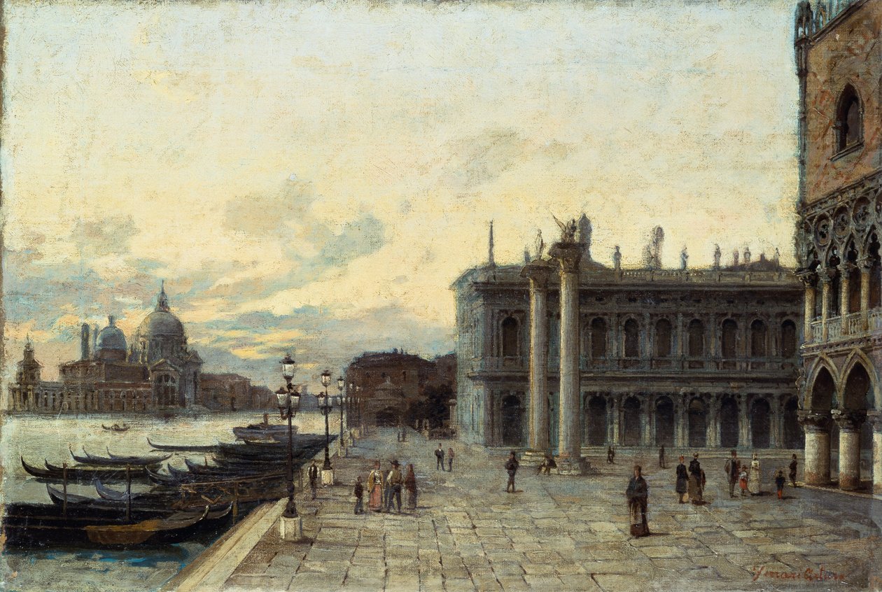 Venedik'teki San Marco Meydanı, Arturo Ferrari (1861-1932), tuval üzerine yağlı boya, 32,5x48 cm by Arturo Ferrari