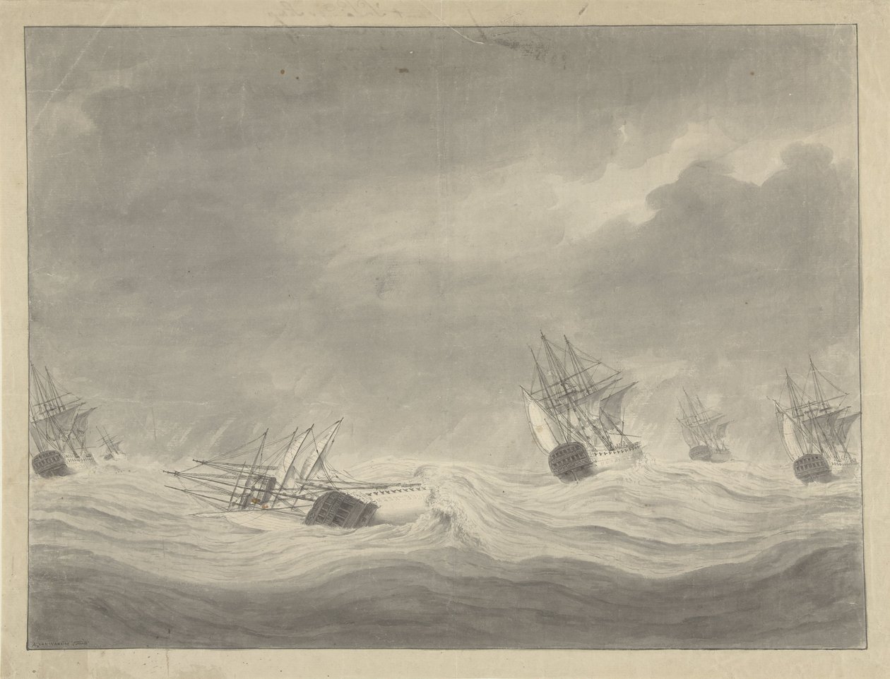 Kaptan Graaf van Welderen komutasındaki De Unie gemisinin Kuzey Denizi'nde batması, 19 Ekim 1782 by Ary van Wanum