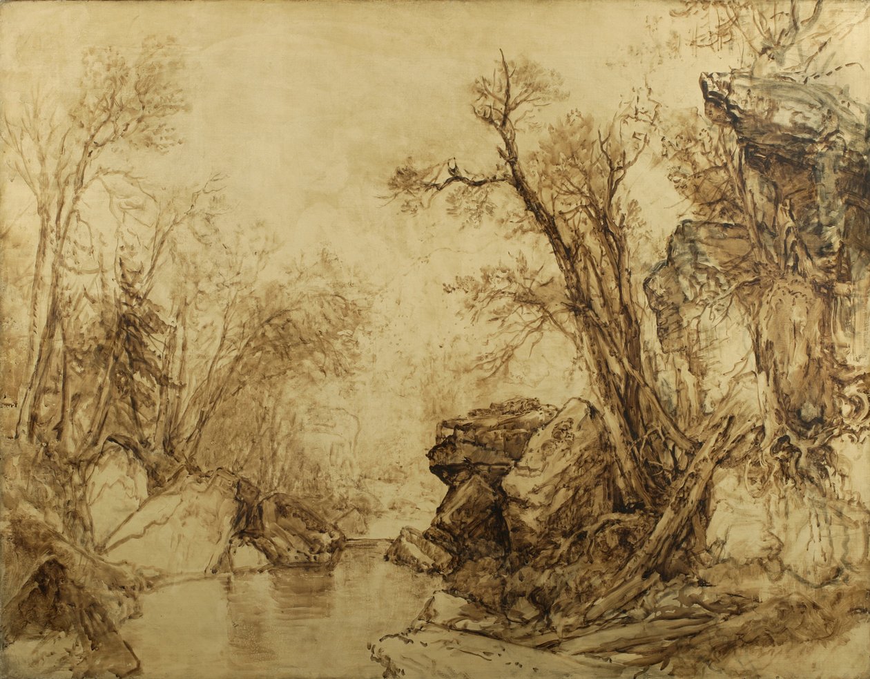 Sepyada manzara: Dereli Ağaçlar, 1854 (tuval üzerine sepya yağlı boya) by Asher Brown Durand