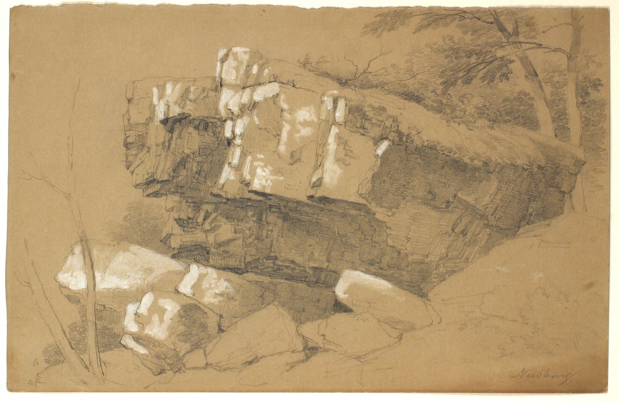Rocks Çalışması, Newburgh, New York, 1849 (kahverengi kağıt üzerine grafit ve beyaz guaj boya) by Asher Brown Durand