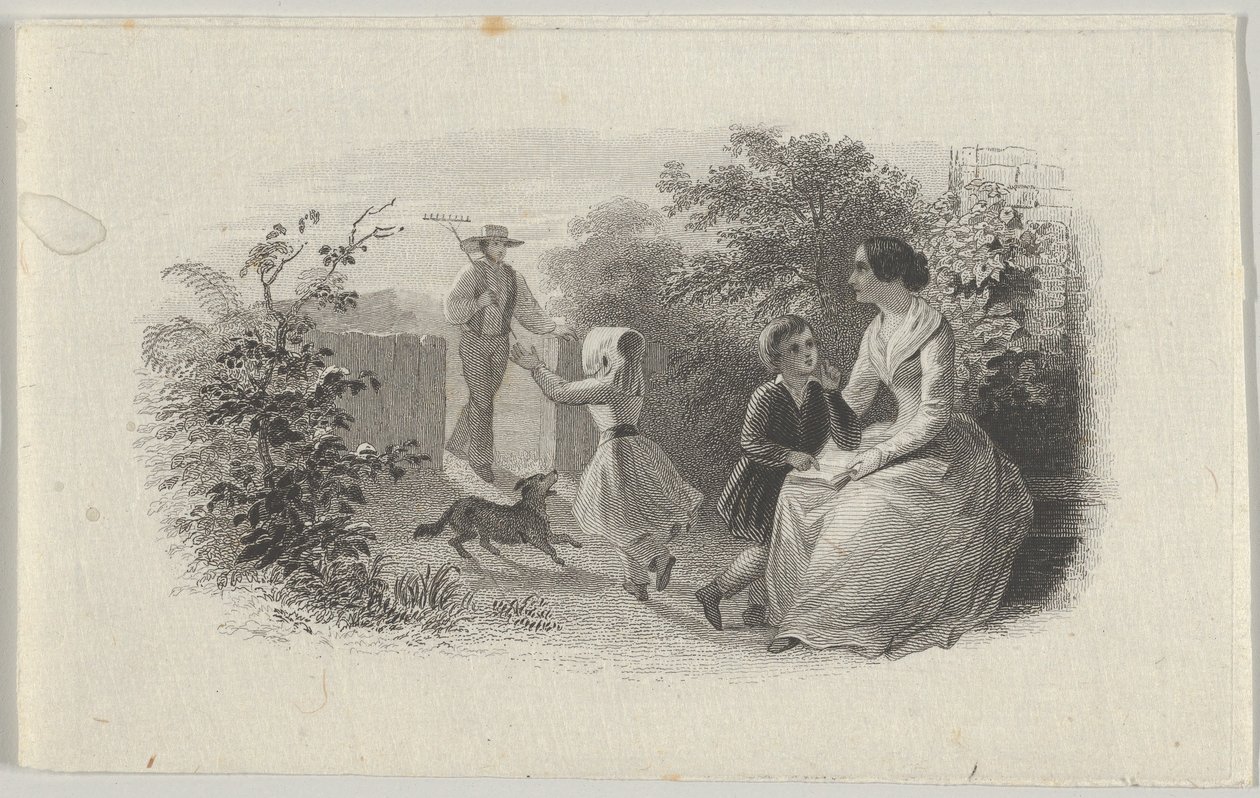 Bir bahçede bir aile ile banknot skeç, ca. 1824-37. by Asher Brown Durand.
