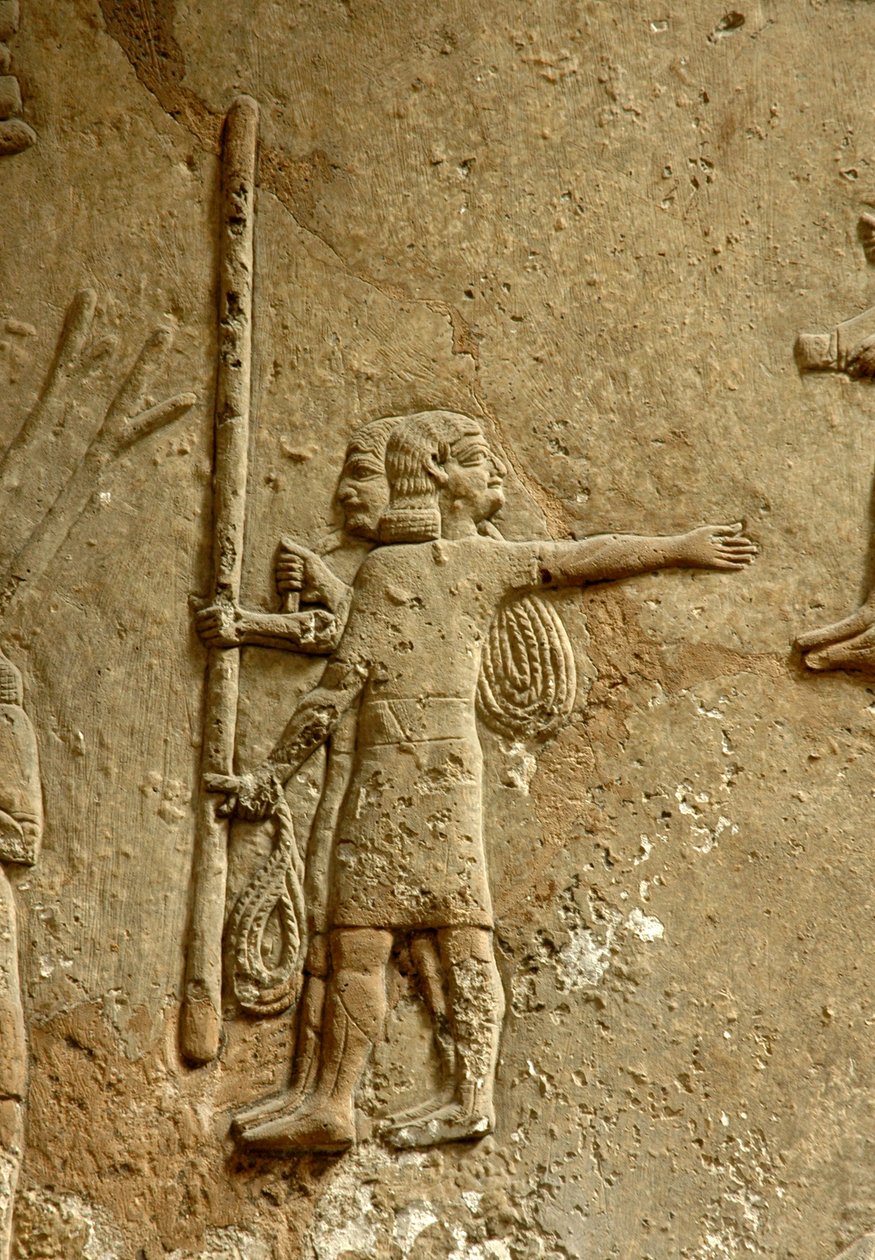 Bir inşaat alanını betimleyen kabartma, Asurbanipals Sarayı, Nineveh, MÖ 645 dolayları by Assyrian