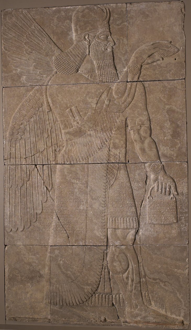 Kanatlı Deha ile Rölyef, MÖ 883-59 (kaymaktaşı) by Assyrian