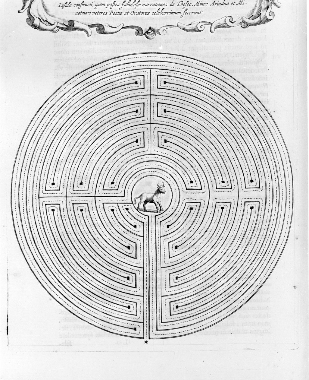 Dedale tarafından tasarlanan Cnossos labirenti - Merkezde minotor var - Athanase Kircher