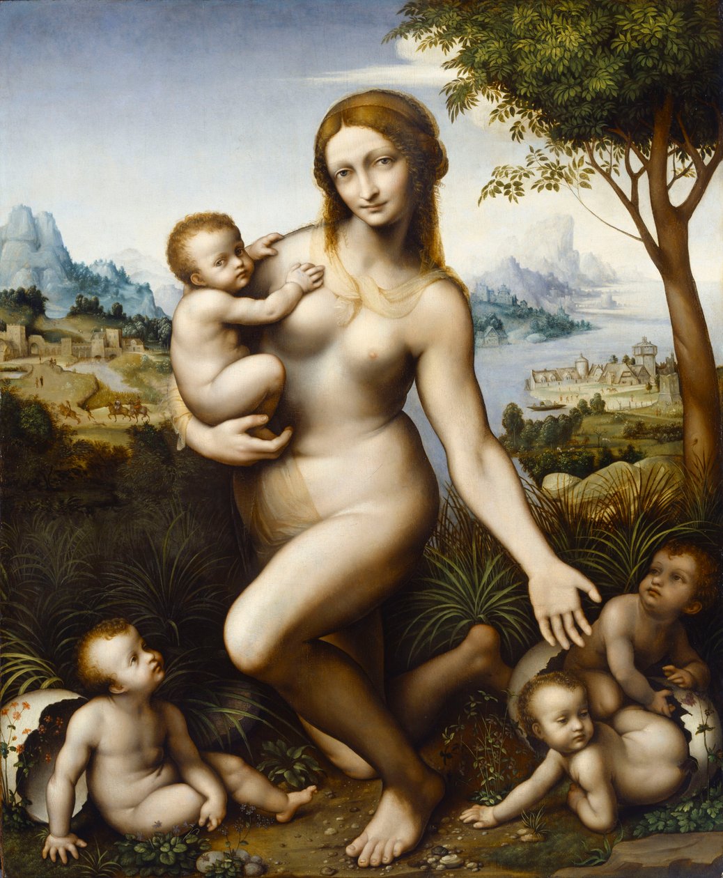 Leda, çocukları ile by Giampietrino