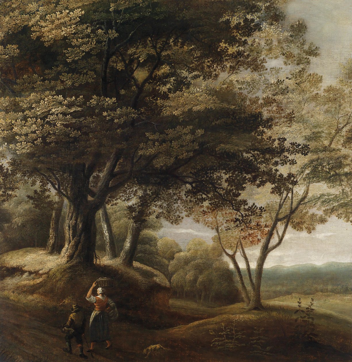 Yürüyüşçüler ile ormanlık manzara by Attributed to Lucas Achtschellinck