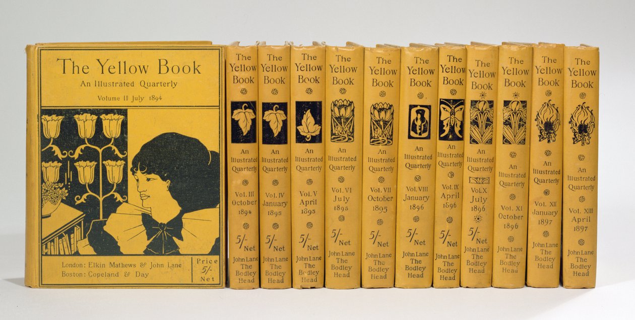 1894-97'de yayınlanan 'Sarı Kitap', Cilt II-XIII için kapak ve sırt tasarımları (ayrıca bkz. 29069) by Aubrey Beardsley