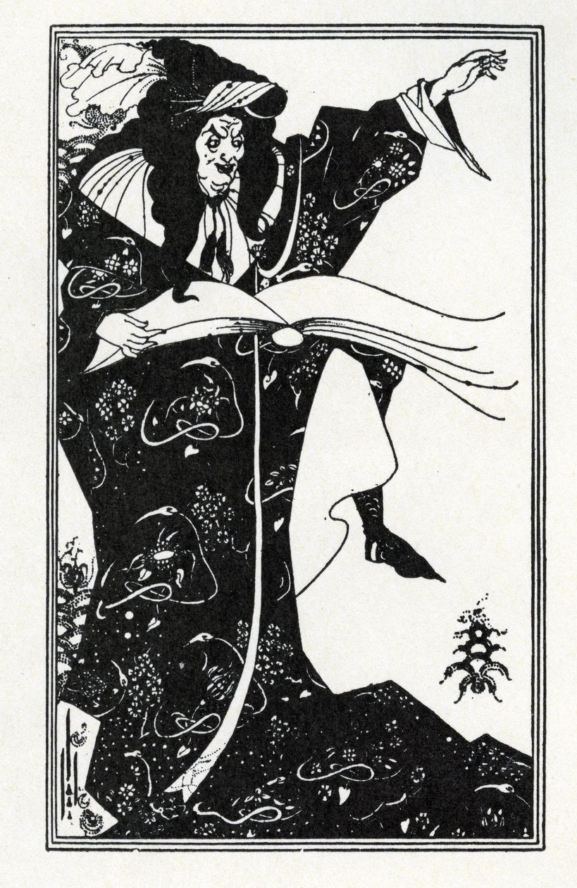 'Sihirbaz Virgilius' için bir Frontispiece tasarımı (kalem ve mürekkep) by Aubrey Beardsley