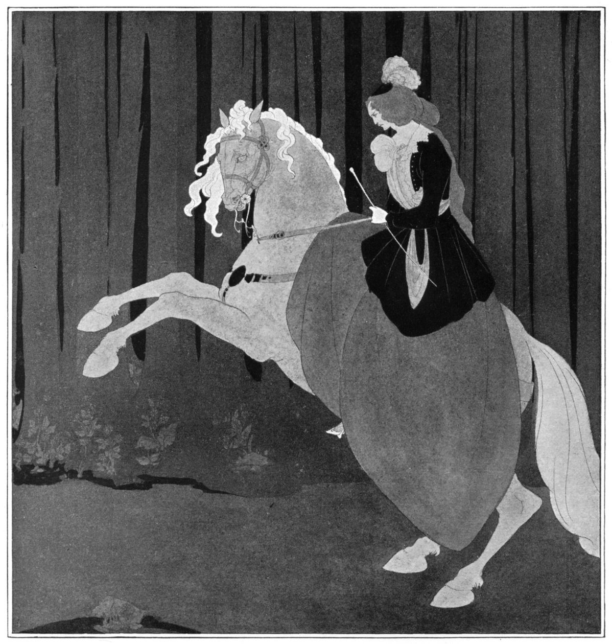 Büyüyen bir atın üzerinde oturan bir kadın, 1898. by Aubrey Beardsley