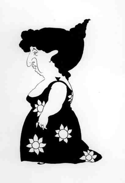 Ayçiçeği elbiseli bir figürün karikatürü, 'Bon Mots'tan (litho) by Aubrey Beardsley