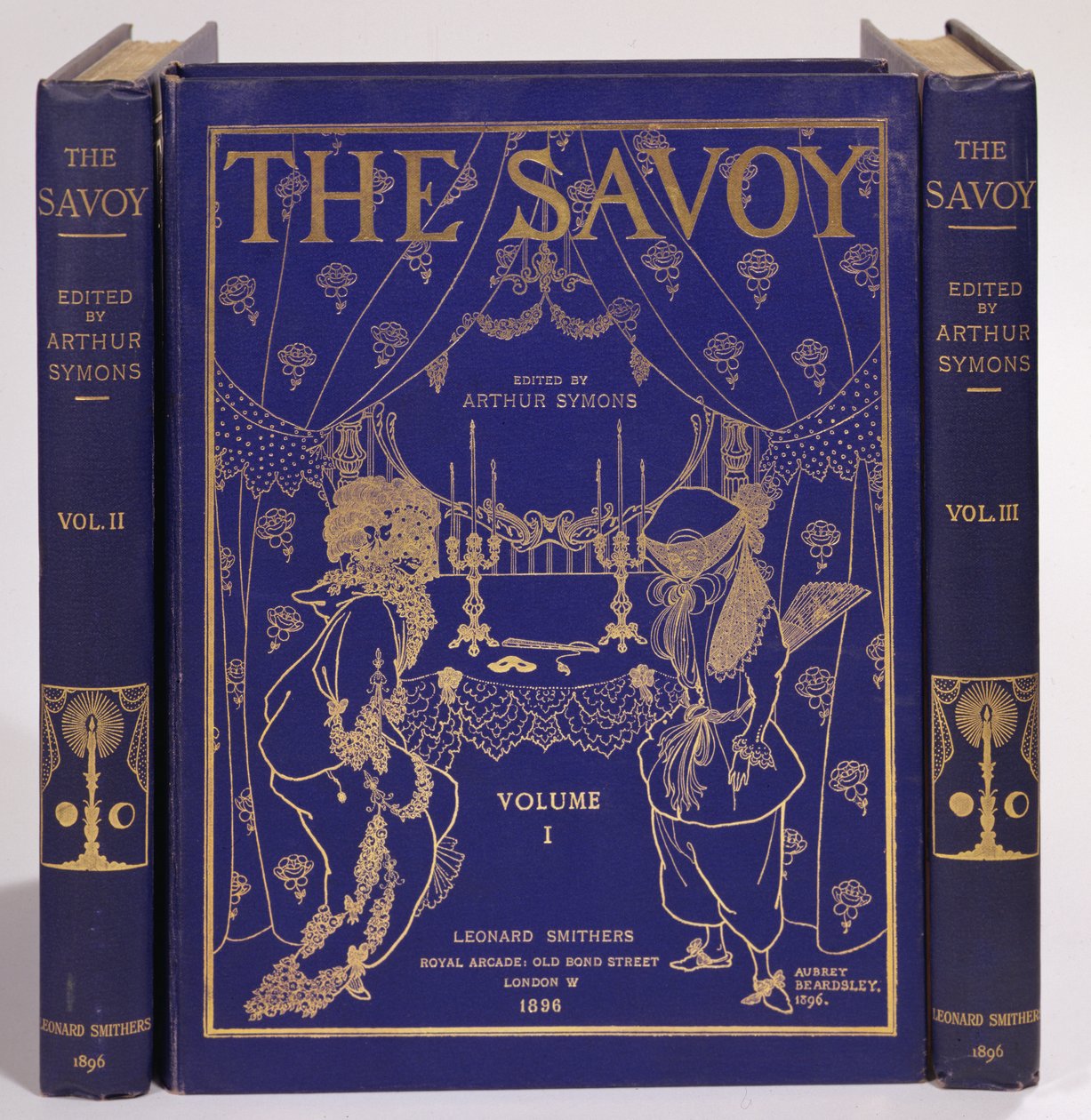 Leonard Smithers 1896 tarafından yayınlanan, Arthur Symons tarafından düzenlenen The Savoy, Cilt I-III için kapak tasarımı by Aubrey Beardsley