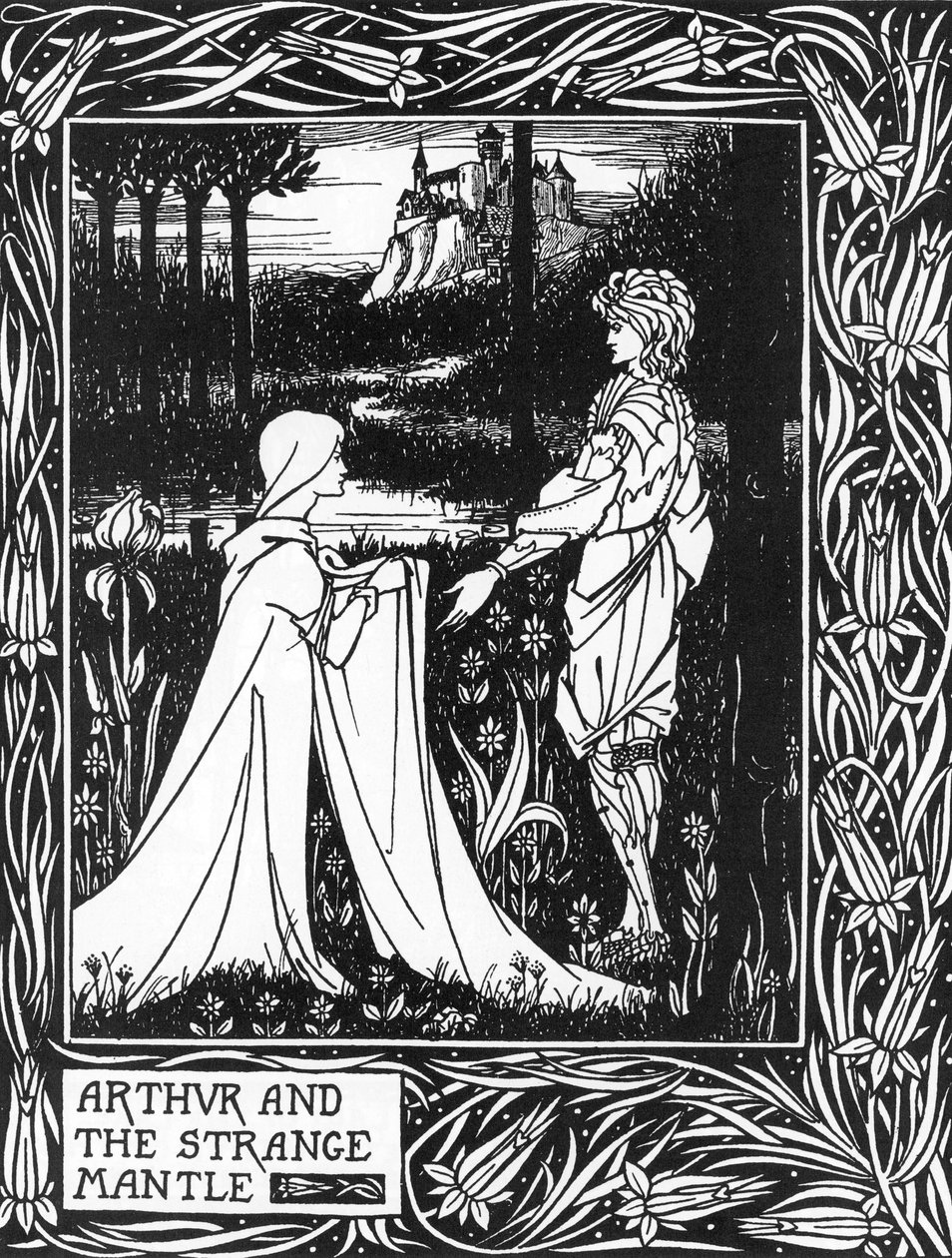 Kral Arthur, Morgane tarafından gönderilen genç bir kızın ziyaretini kabul ediyor (Kral Arthur ve Morgan the fay tarafından gönderilen garip manto) Thomas Malory