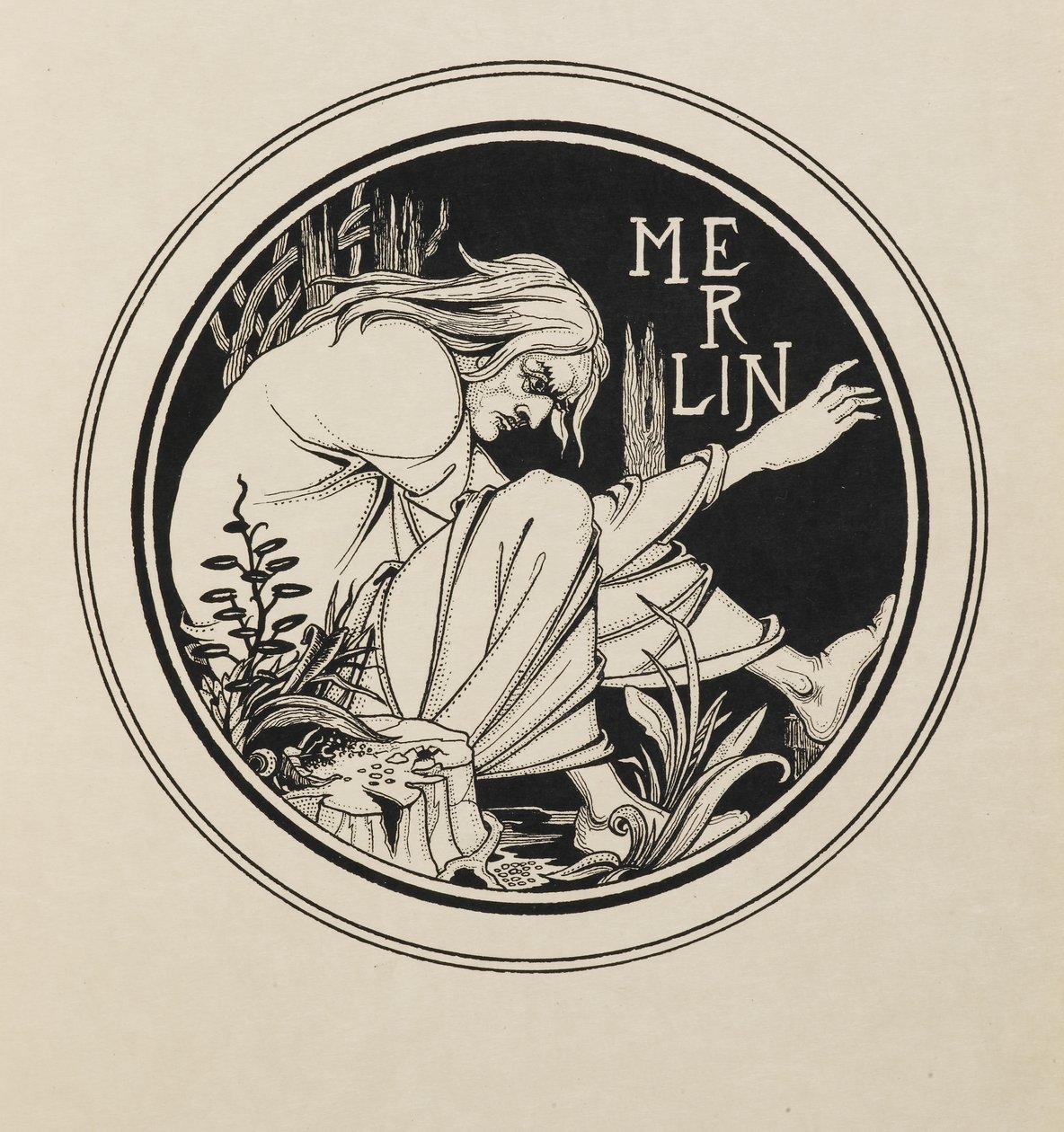 Elli çizimden oluşan bir kitaptan Merlin by Aubrey Beardsley