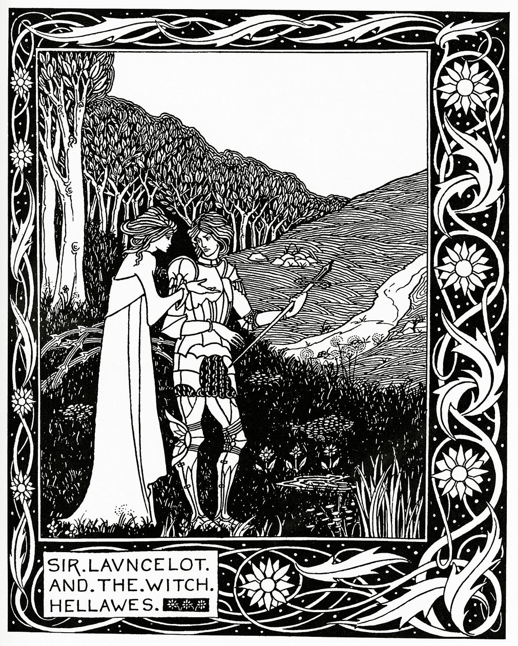 Sir Launcelot ve cadı Hellawes 1870 by Aubrey Beardsley