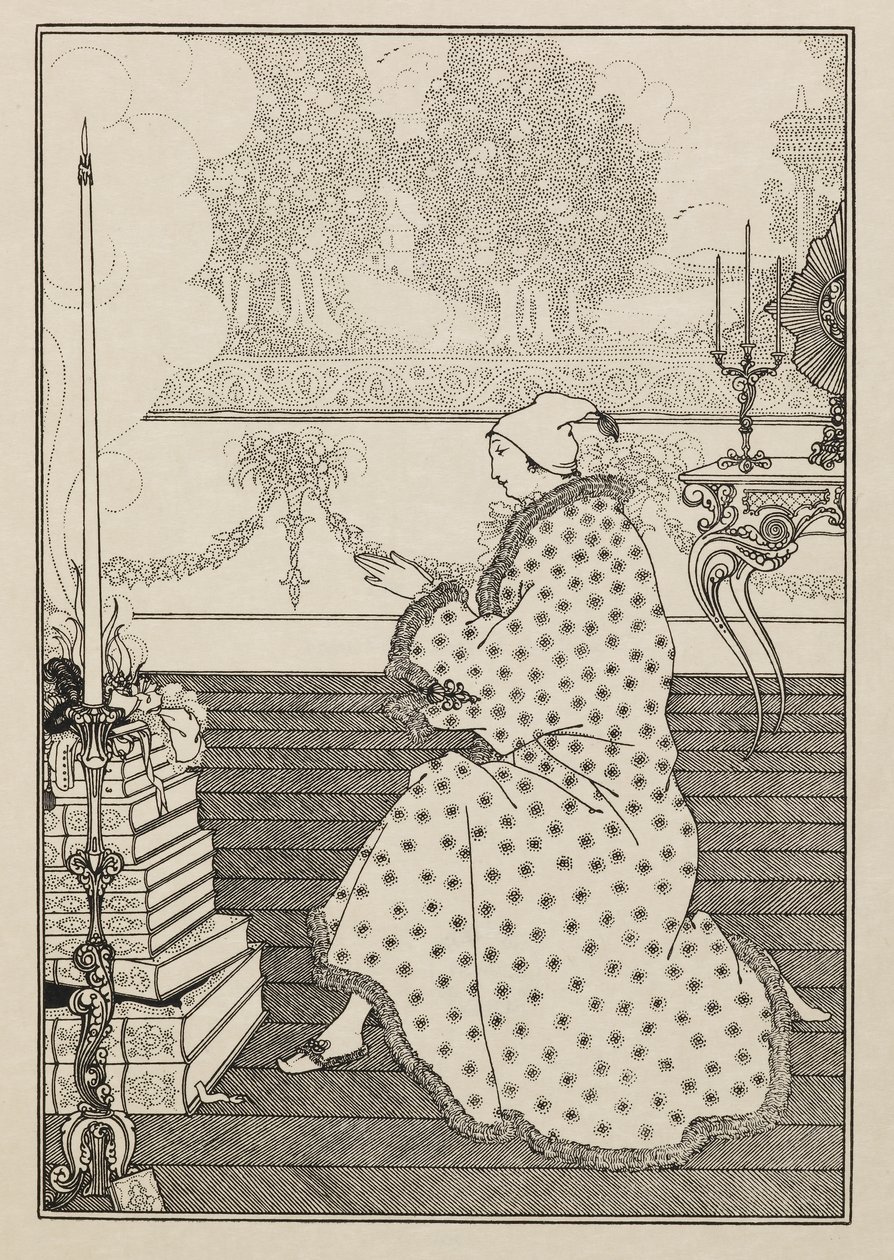 Baronun duası. "Kilidin Tecavüzü"nden. bir kitaptan elli çizim by Aubrey Beardsley