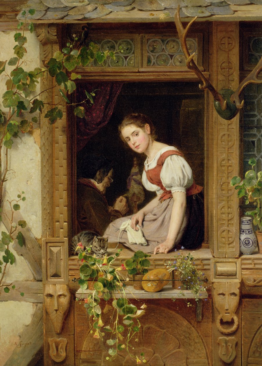 Pencere kenarında rüya görmek by August Friedrich Siegert