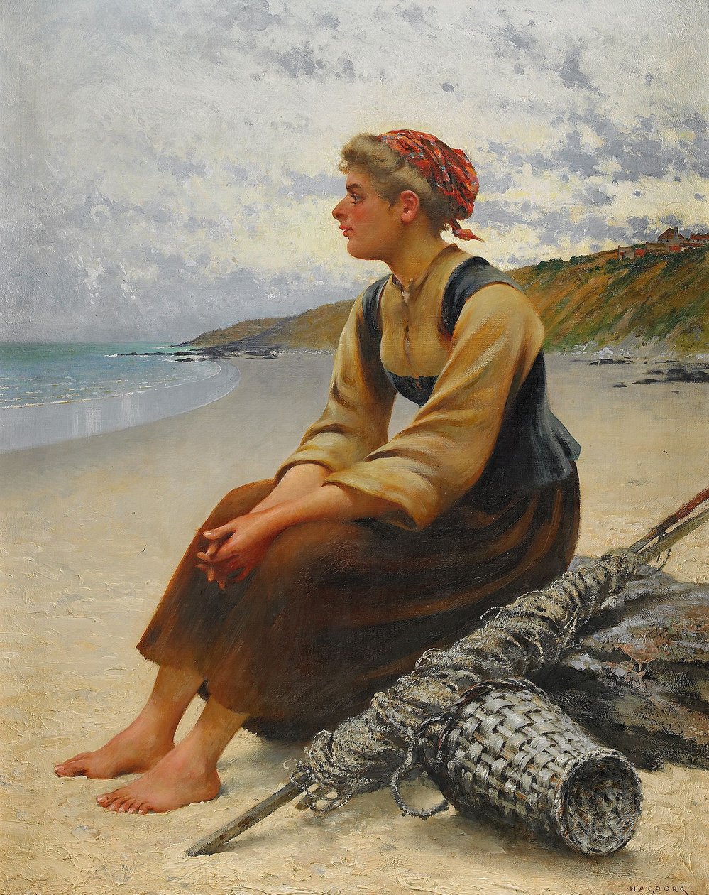 Sahilde istiridye seçici by August Hagborg