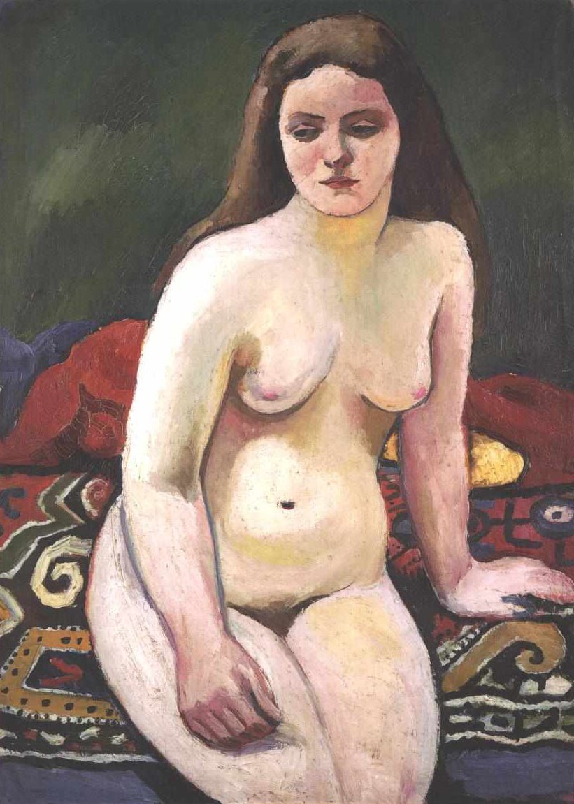 Örme halı üzerinde ten rengi by August Macke