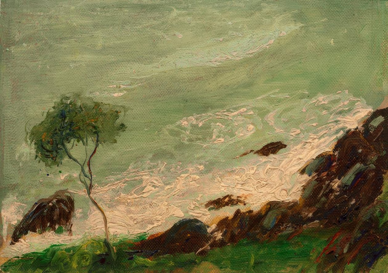 Rapallo yakınlarındaki deniz kenarında ağaç by August Macke