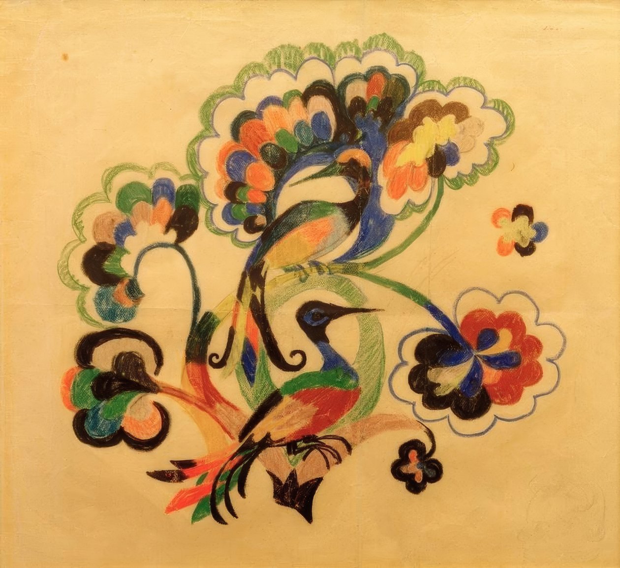Ağaçlarda renkli kuşlar, nakış için tasarım by August Macke