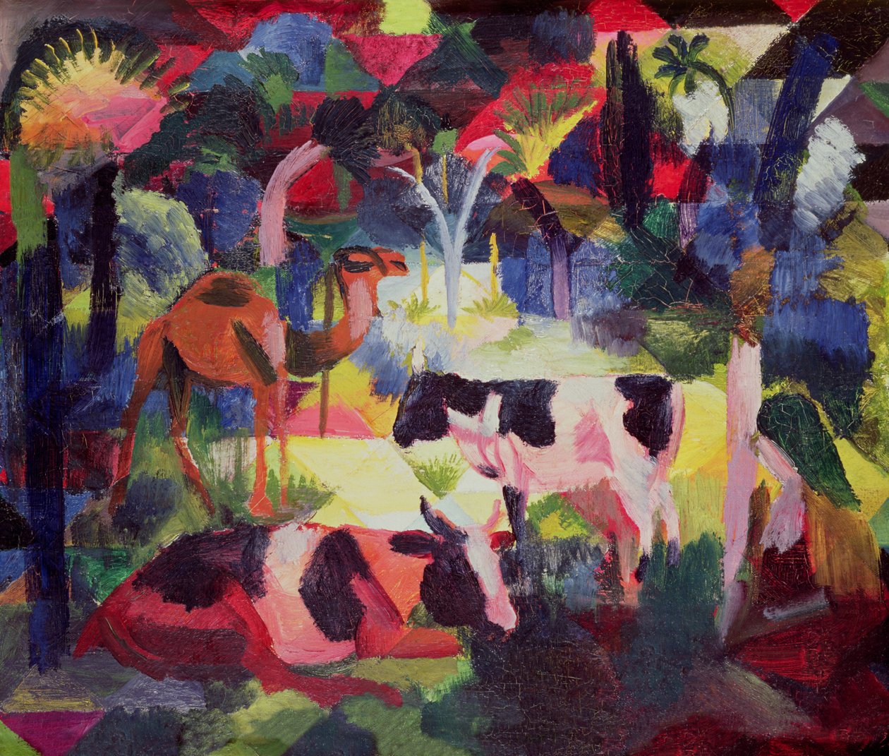 İnekler ve bir deve ile manzara by August Macke