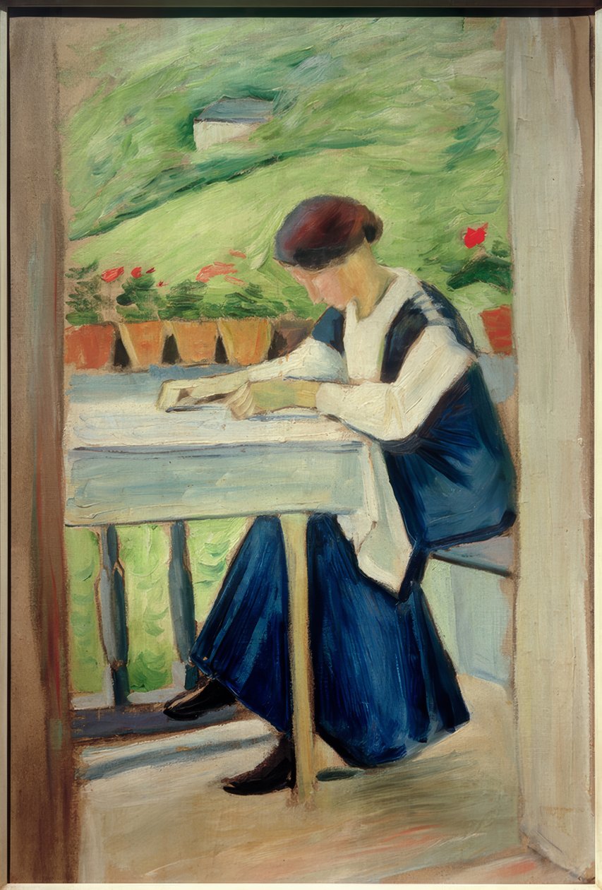 Balkondaki Kız II (mavi elbiseli) by August Macke