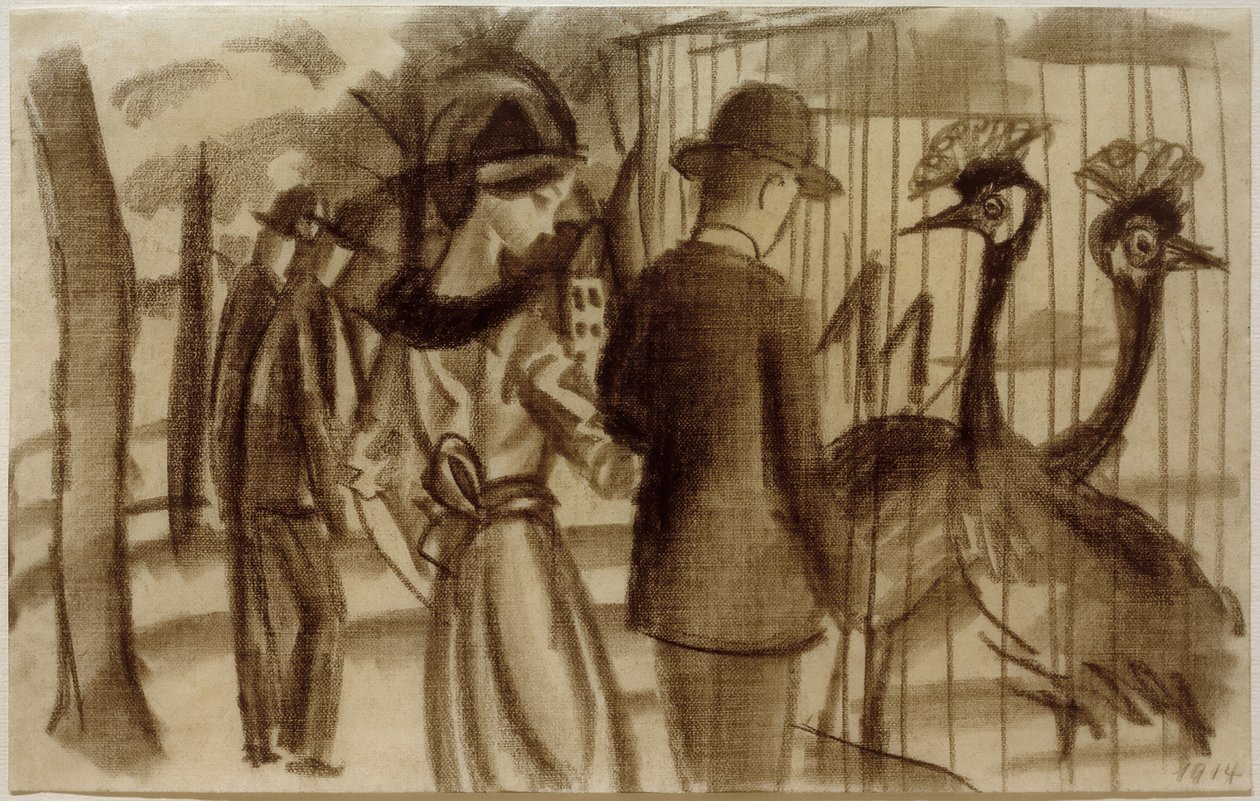 Taçlı vinçlerle çift by August Macke