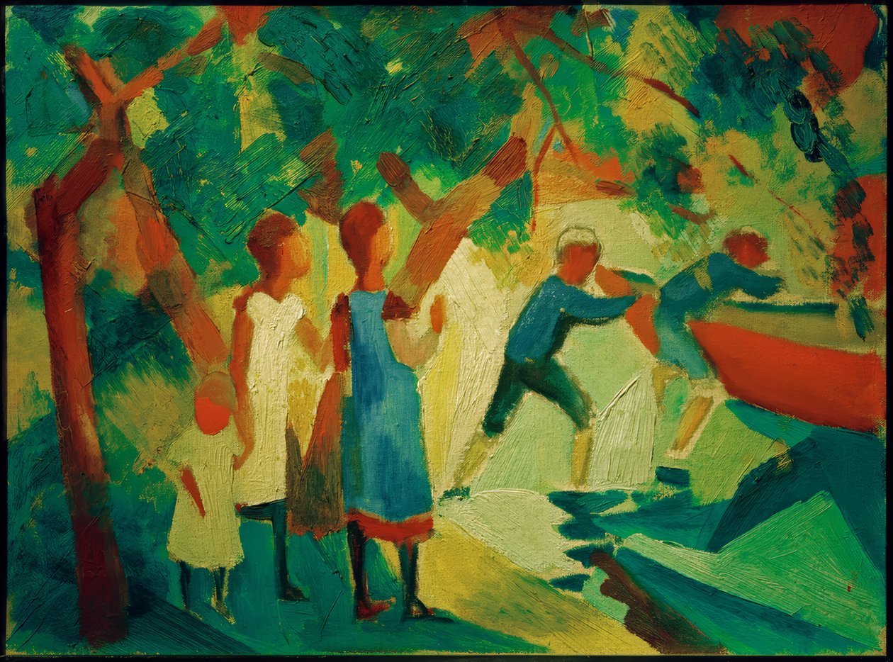 Su kenarında oynayan çocuklar by August Macke