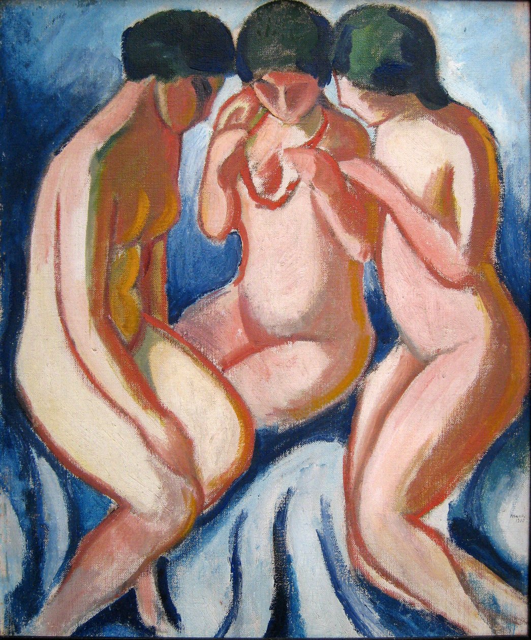Mavi Arka Plana Karşı Üç Çıplak by August Macke