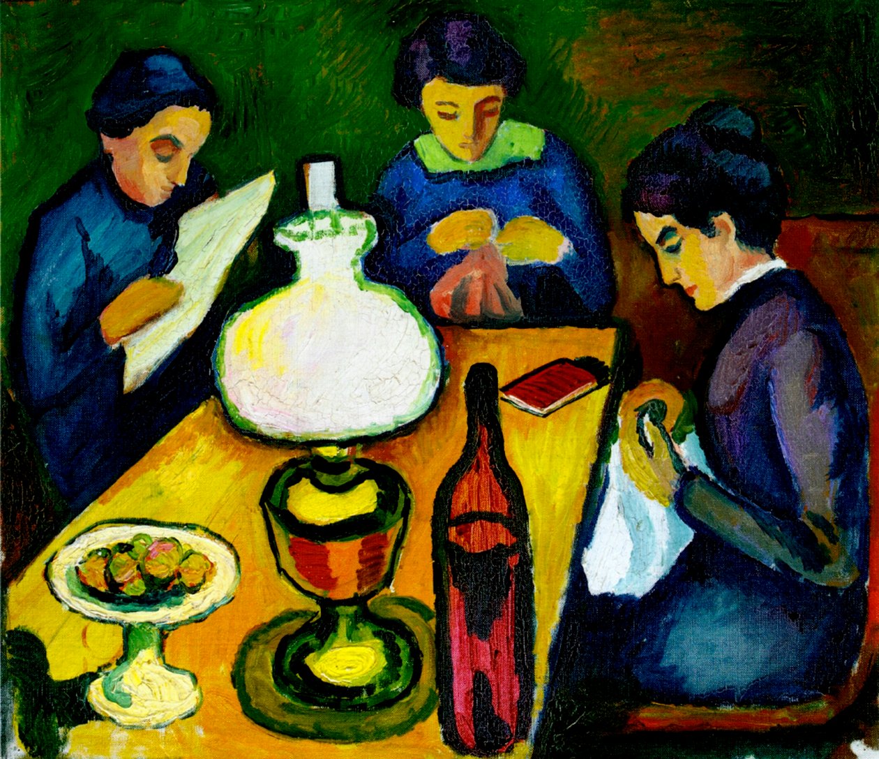Lambanın Yanındaki Masada Üç Kadın, 1912 by August Macke
