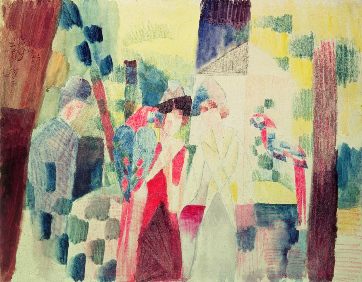 İki Kadın ve Papağanlı Bir Adam, 20. yüzyıl by August Macke