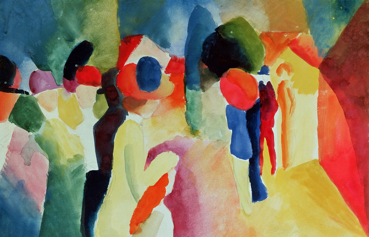Woman with a Yellow Jacket, 1913 (watercolour) by August Macke