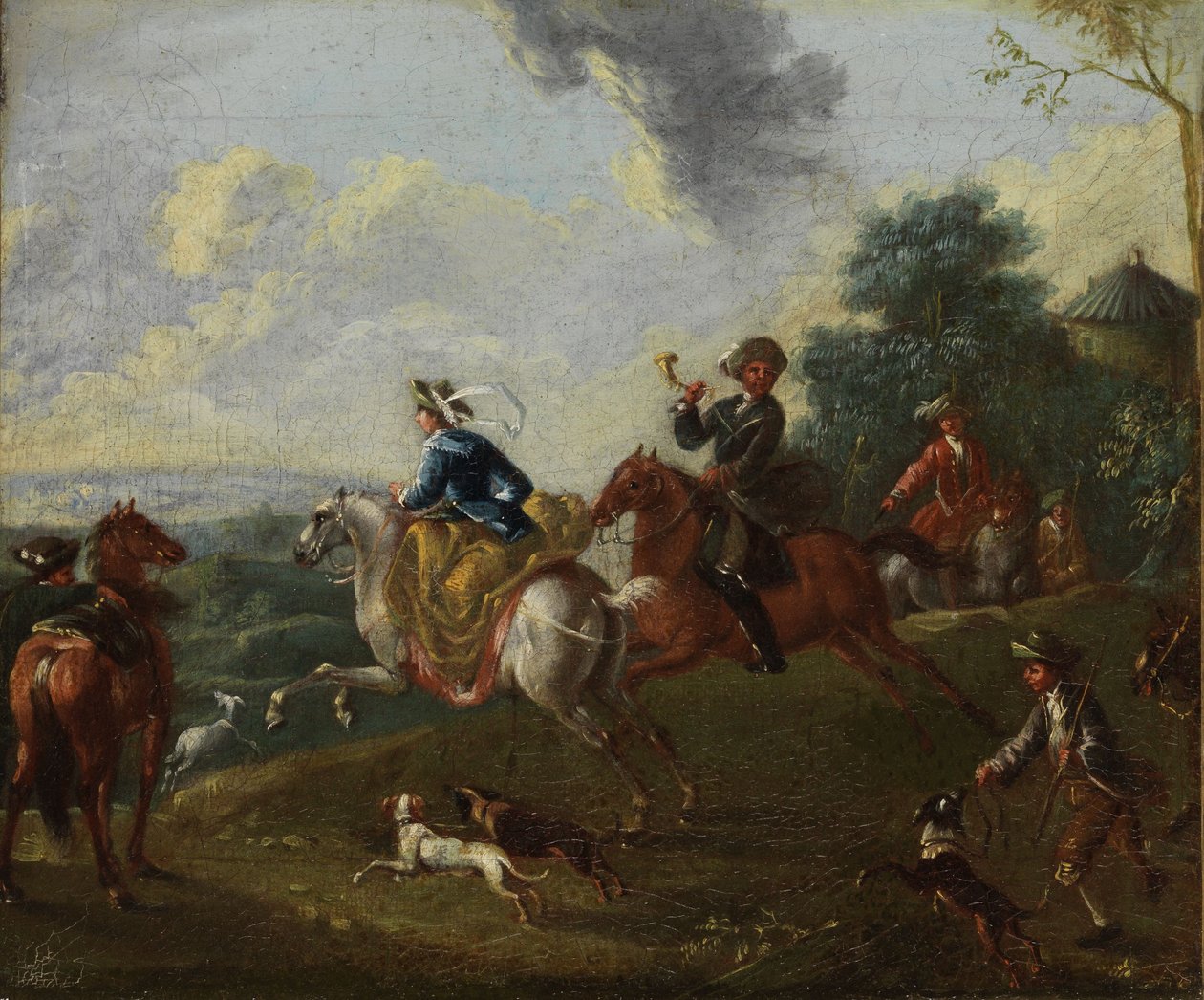 Tepelik bir manzarada av partisi by August Querfurt