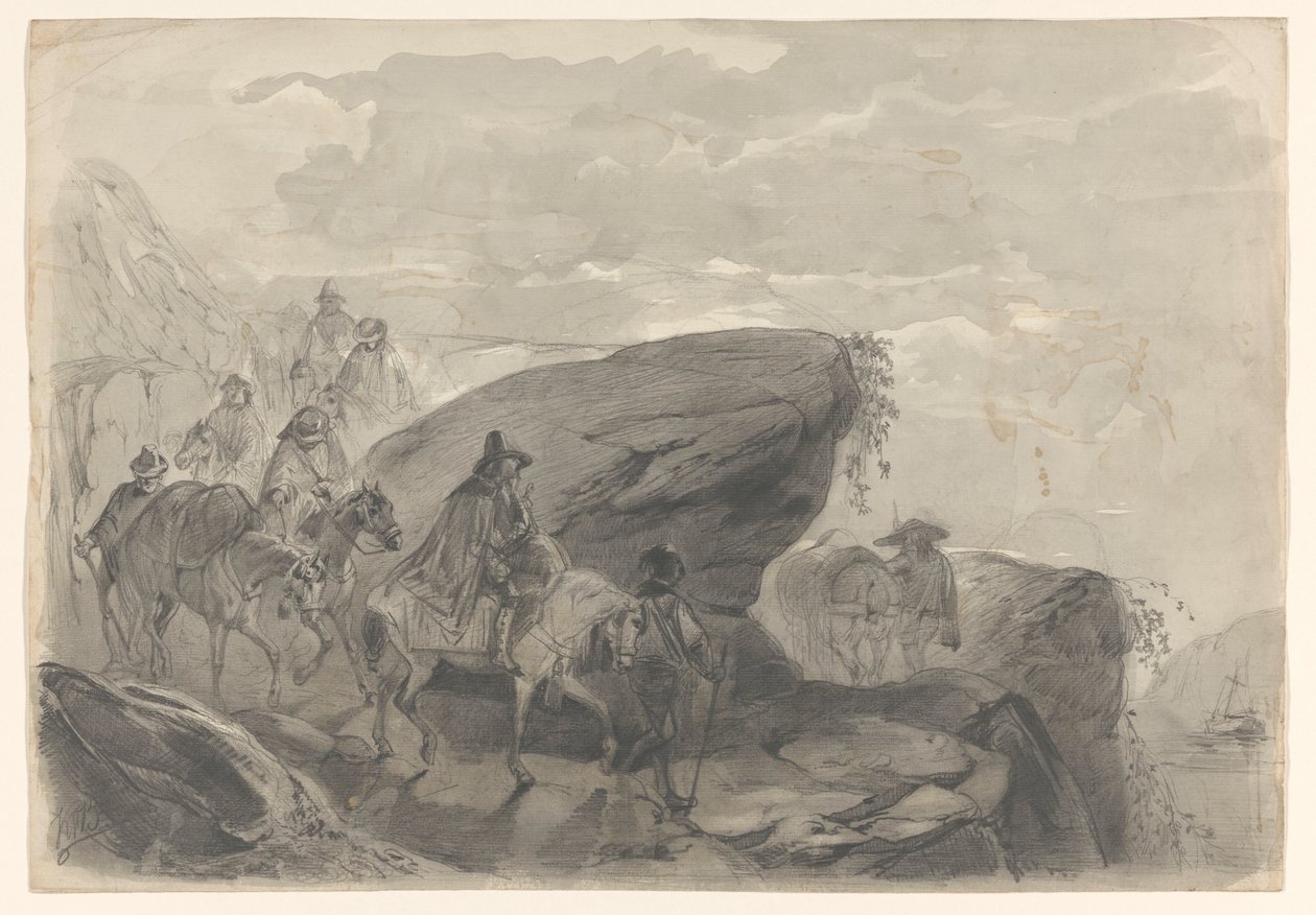 Bir gezgin alayı ile manzara by August Allebe