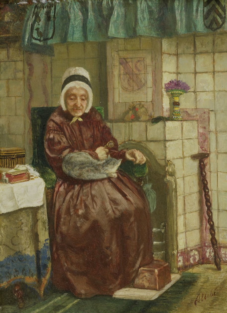 Şöminenin Yanında Yaşlı Kadın by August Allebe